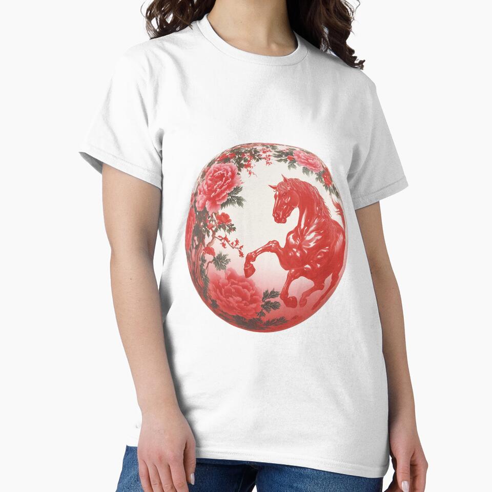 Red Chinese Zodiac Horse And Peonies by bubblegoth