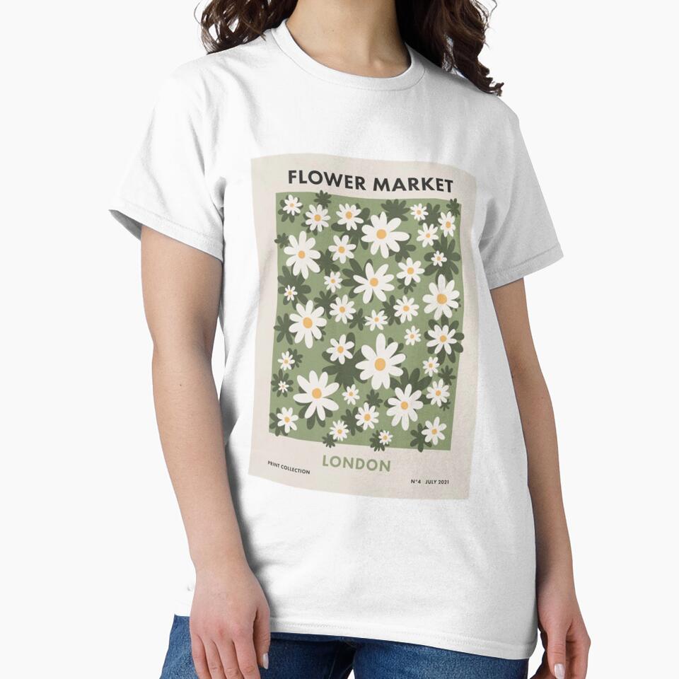 Flower Market London Retro Daisies Print Green Ditsy Pattern by 4seasondesign