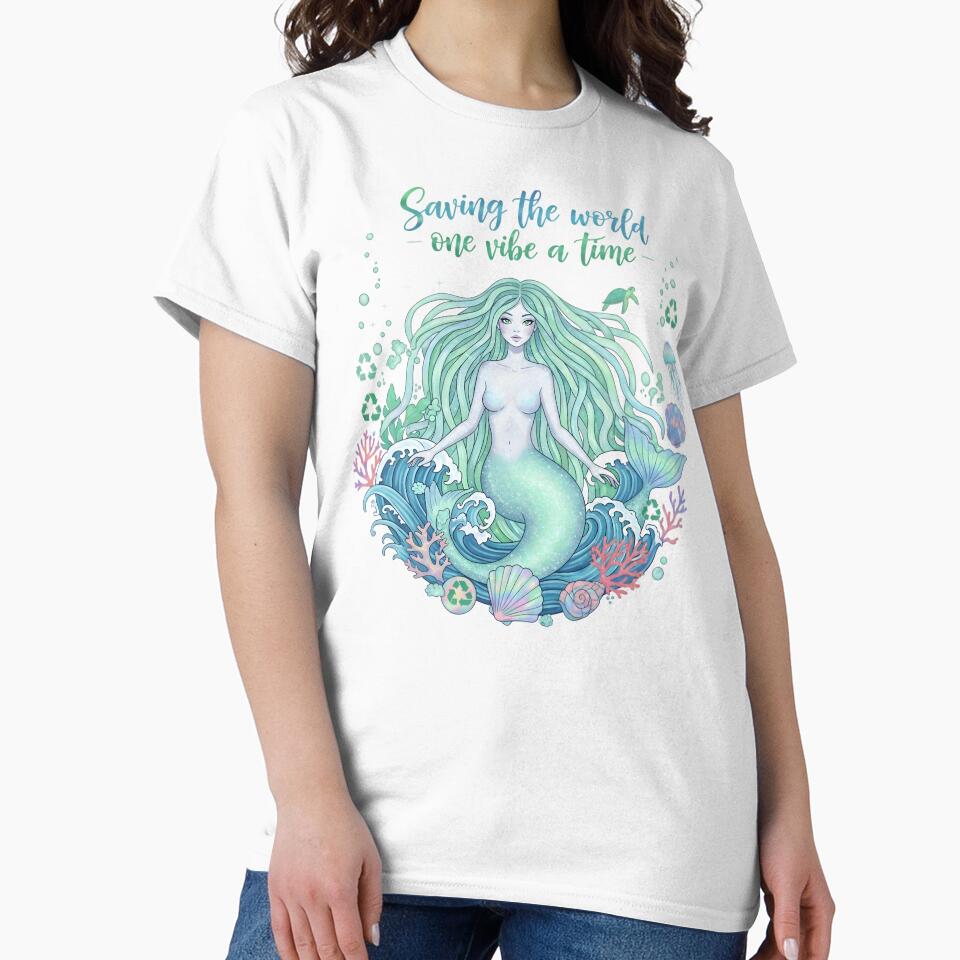 Eco Mermaid Ocean Conservation Art - Save The World One Vibe at a Time by AnnDesignStudio