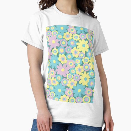 80s pastel retro flowers, pastel pink, pastel green, pastel yellow, lilac, 60s retro pattern, groovy florals by blomastudios