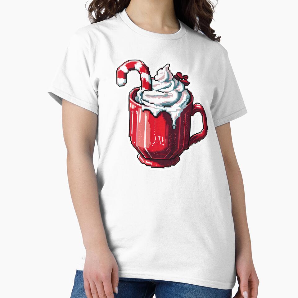 Cute Pixel Red Holiday Mug with Whipped Cream and Candy Cane by BankMano