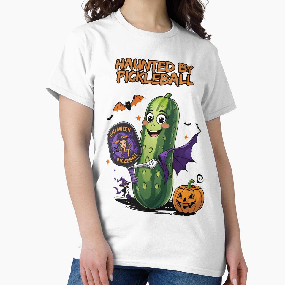 Haunted by Pickleball | Funny Halloween Pickle T-Shirt for Players by ColorfulPrint