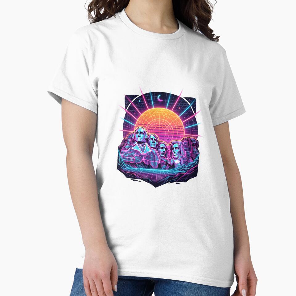 Mount Rushmore Synthwave Neon Retro 80s Cyber Sun by PictoVibe