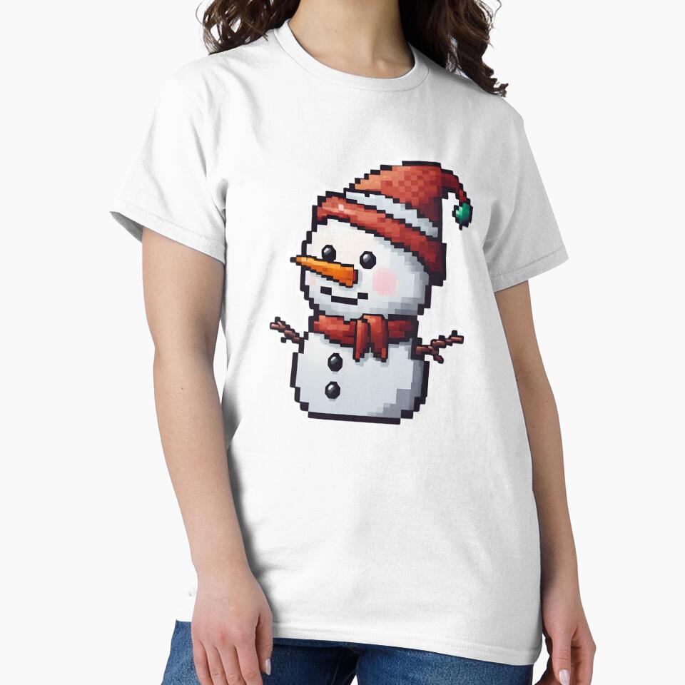 Cute Pixel Snowman Icon with Red Scarf by BankMano
