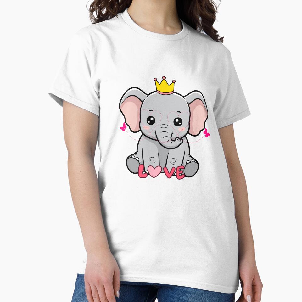 Elephant Love - Cute Elephant Crown with Heart and Butterflies by Love3Happy