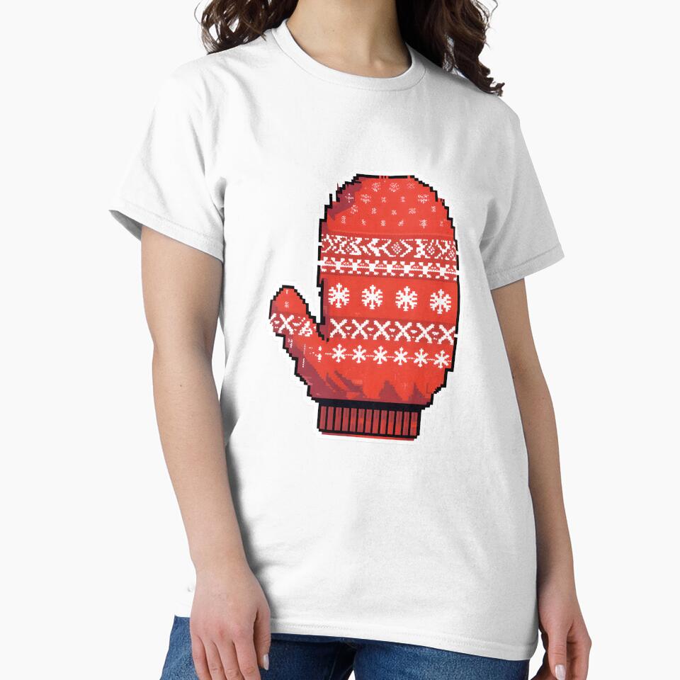 Cute Pixel Red Mitten with White Winter Patterns by BankMano