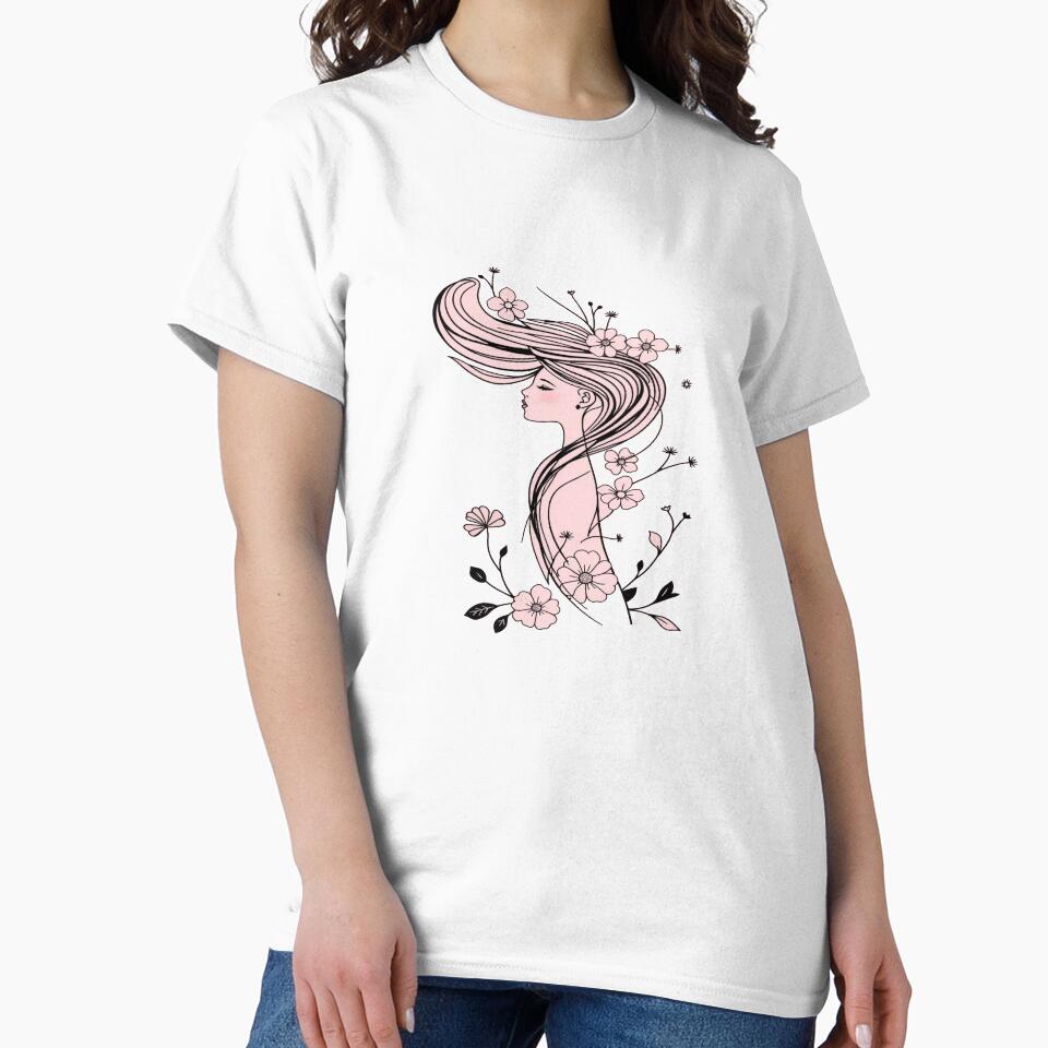 Floral Line Art Girl – Minimalist Feminine Elegance by Thompika