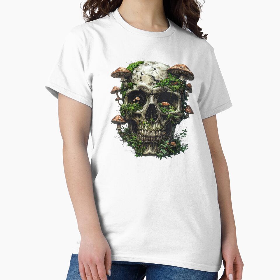 Dark Cottagecore Skull Mushrooms Goblincore Nature Mossy Forest Design by AOG-DESIGNS