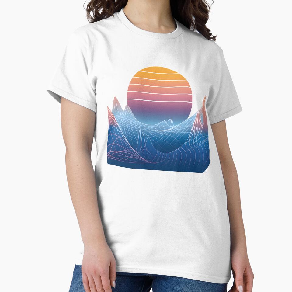 Retro Futuristic Sunset Mountains | Vaporwave Synthwave Aesthetic Landscape Art by DrawHandArt