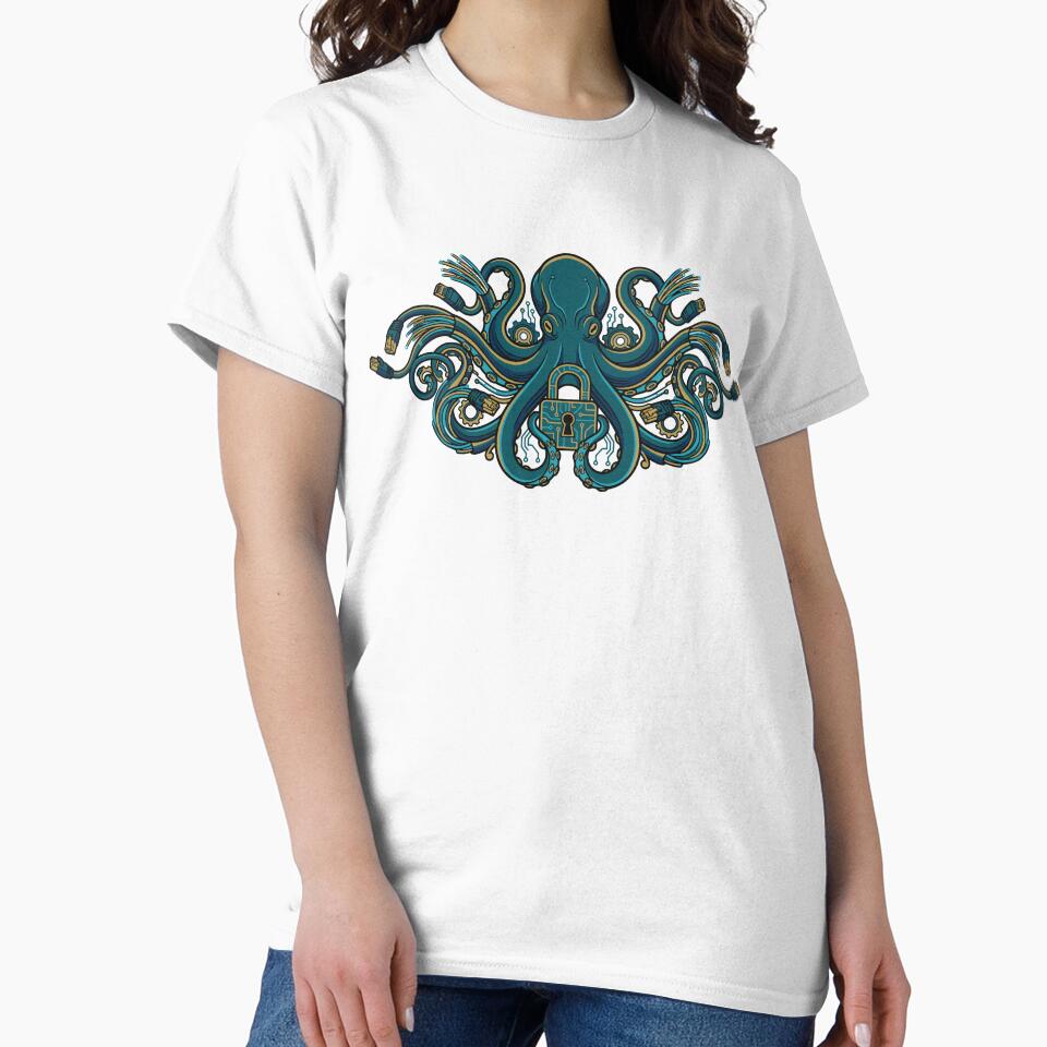 Cybersecurity Kraken Digital Guardian - Neo Traditional Tech Art by Mdozet