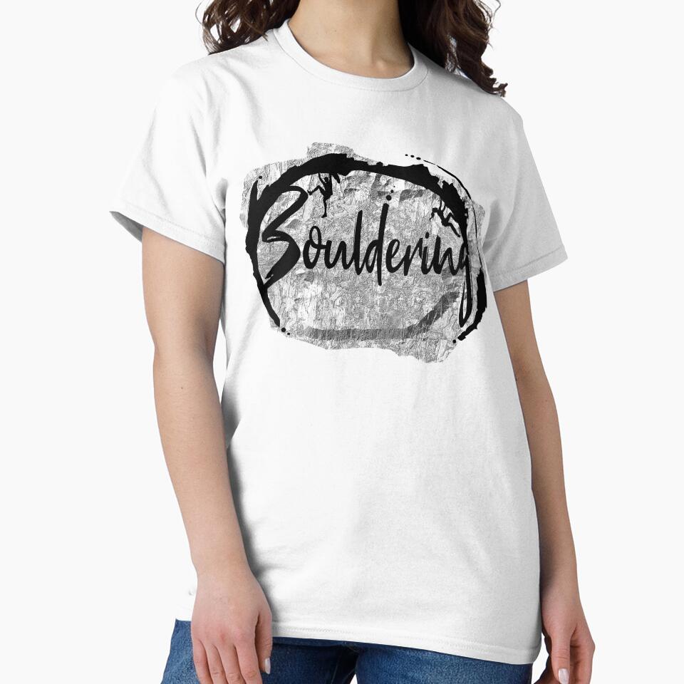 Bouldering lettering with climbing in front of a silver gray rock wall - bouldering gift by MadandMean