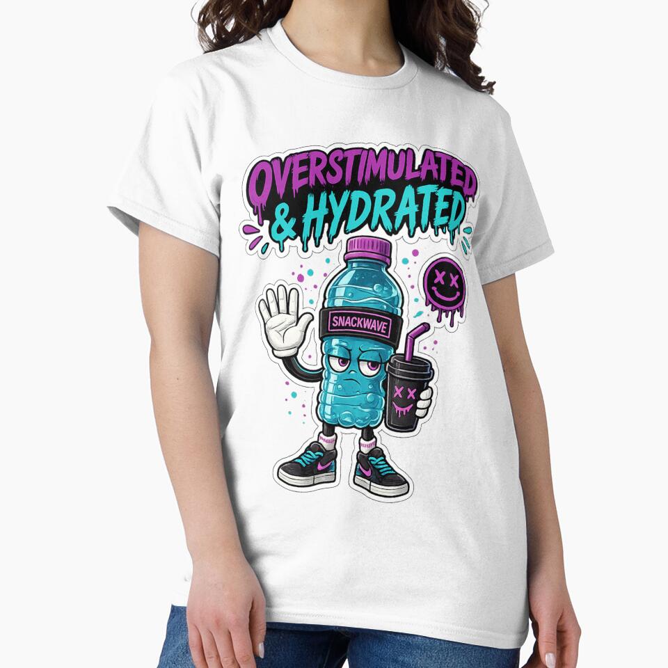 Overstimulated & Hydrated Funny Sticker | ADHD Meme Water Bottle Cartoon by Snackwave Ninety