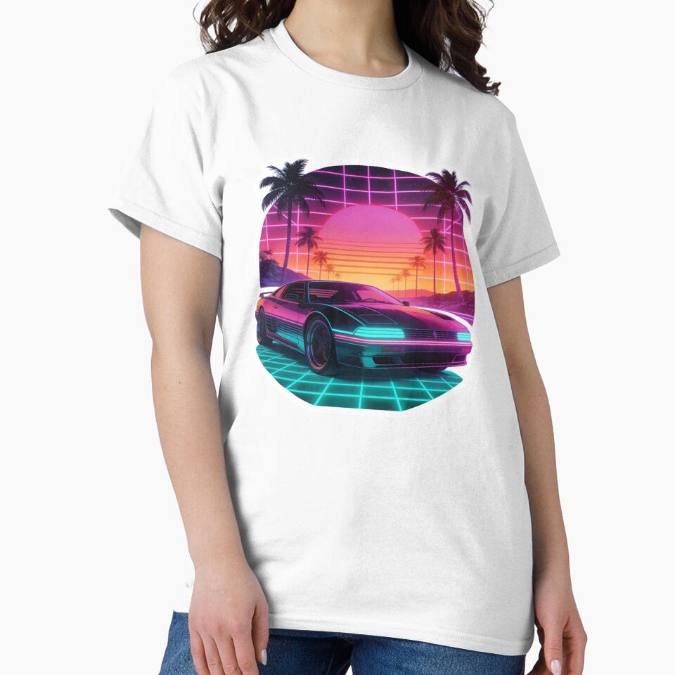 Synthwave Car Sticker | Outrun Aesthetic Neon Retro Sports Car | 80s Sunset Vaporwave Grid Art by Cherrydora
