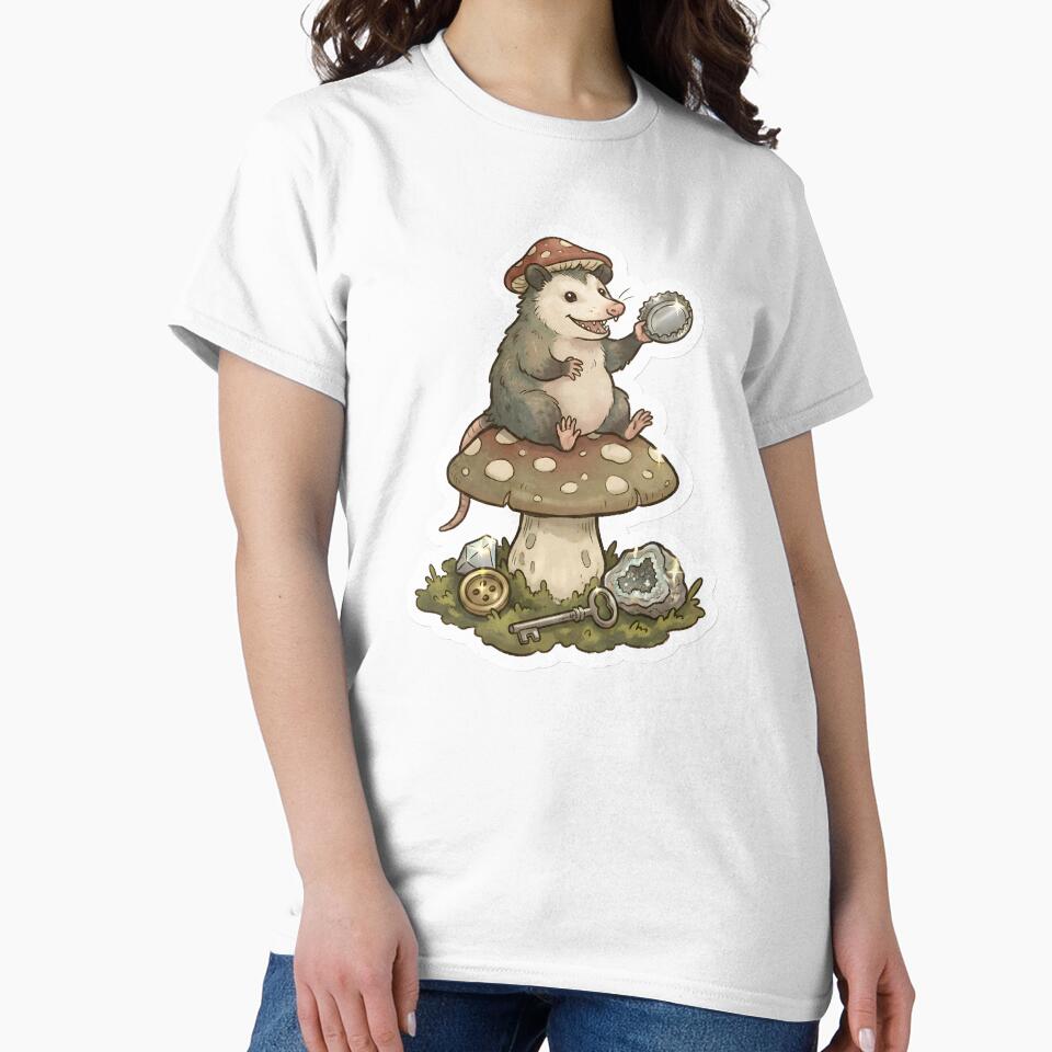 Cute Goblincore Possum on Mushroom with Shiny Treasure Hoard by StickyGuys