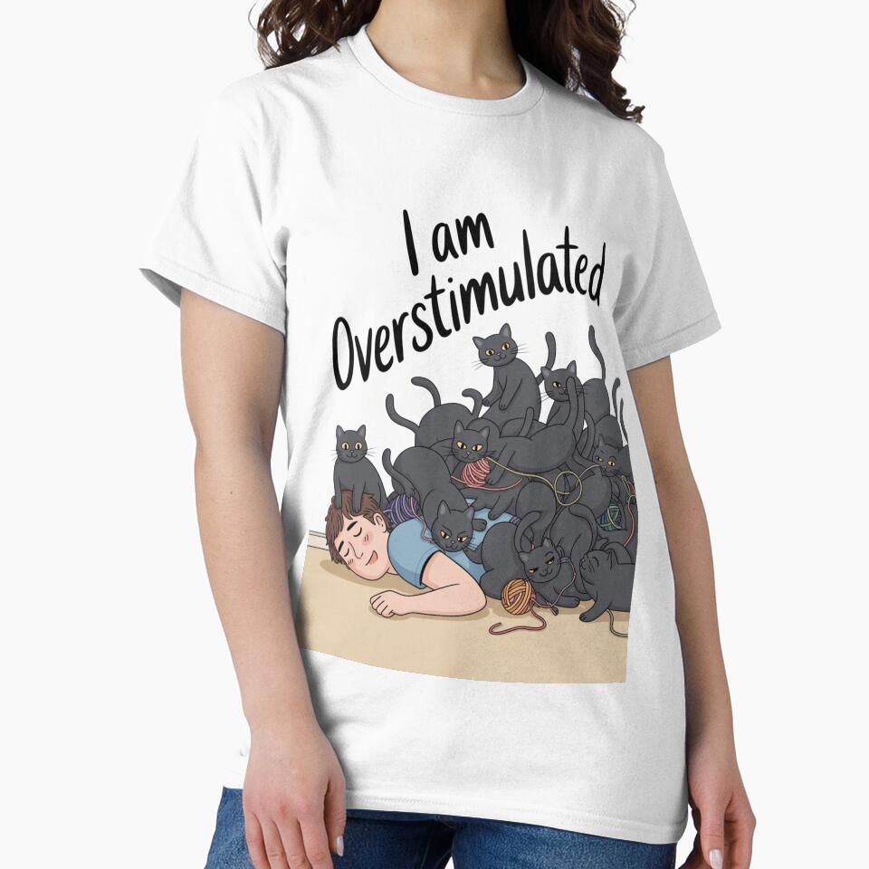 I Am Overstimulated – Funny Black Cat Chaos Illustration by jubileejungle