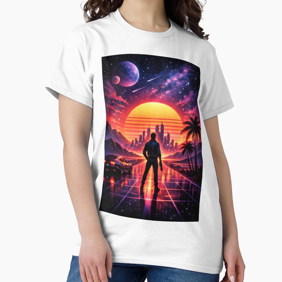Synthwave Outrun City – Neon Cyberpunk Sunset Grid Retro Futuristic Artwork by 486DesignCo