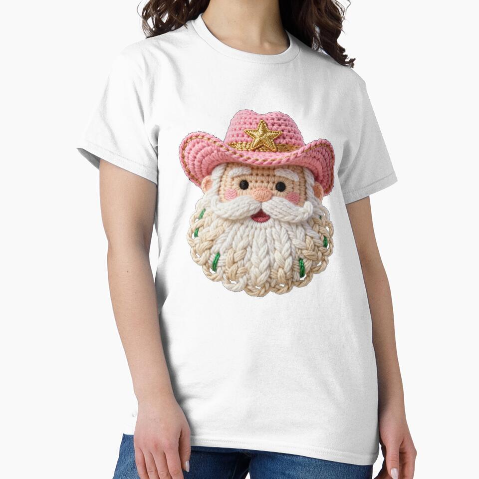 Crochet Yarn Christmas Santa pink hat cowboy, Cute Christmas , Holiday Festive Art, Cozy Winter Design, Handmade Craft, Xmas Printable by jatoso