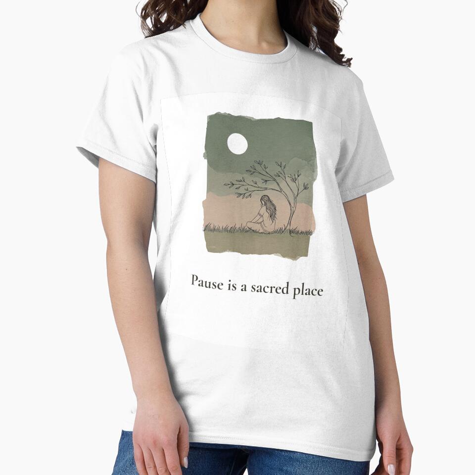 Pause Is a Sacred Place – Line Art Nature Illustration | Gentle Stillness Print by KindByNature