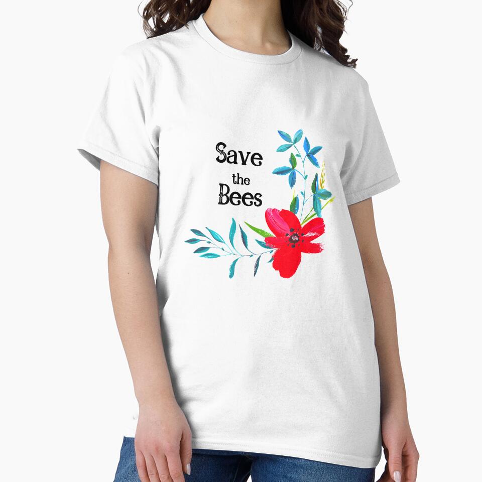 Save the Bees with watercolor flower by Amandalee Jones