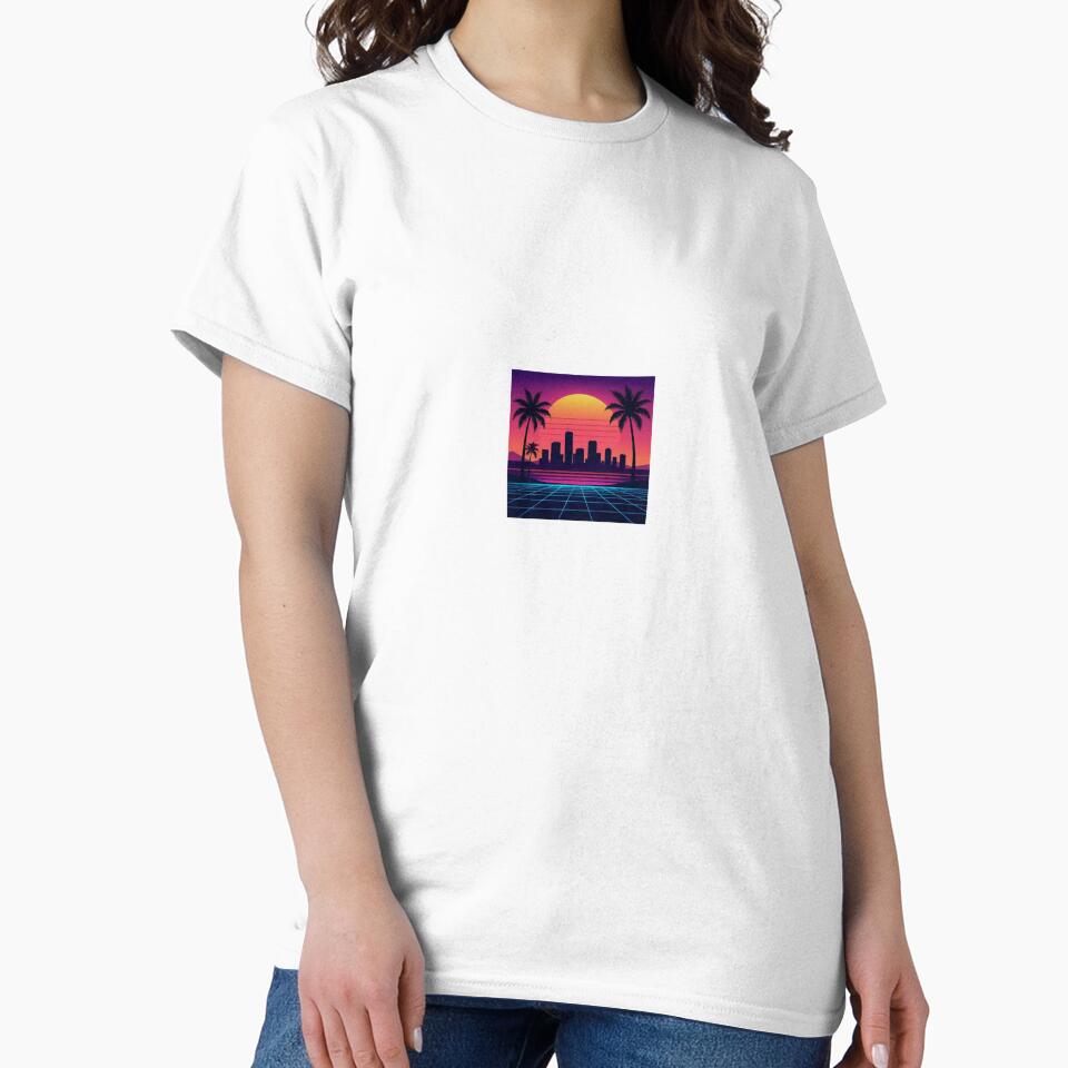 Retro 80s Synthwave City - Neon Sunset and Palm Trees Aesthetic by Aram92Designs