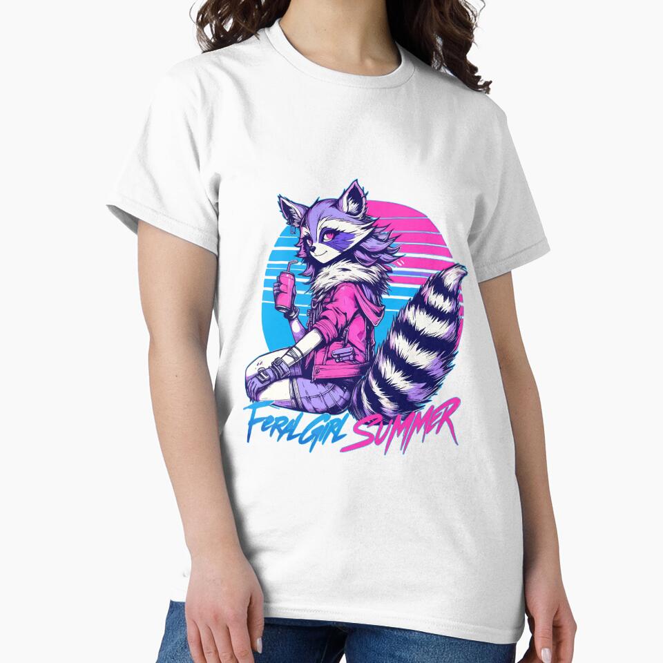Feral Girl Summer Raccoon Vaporwave by TomFrontierArt