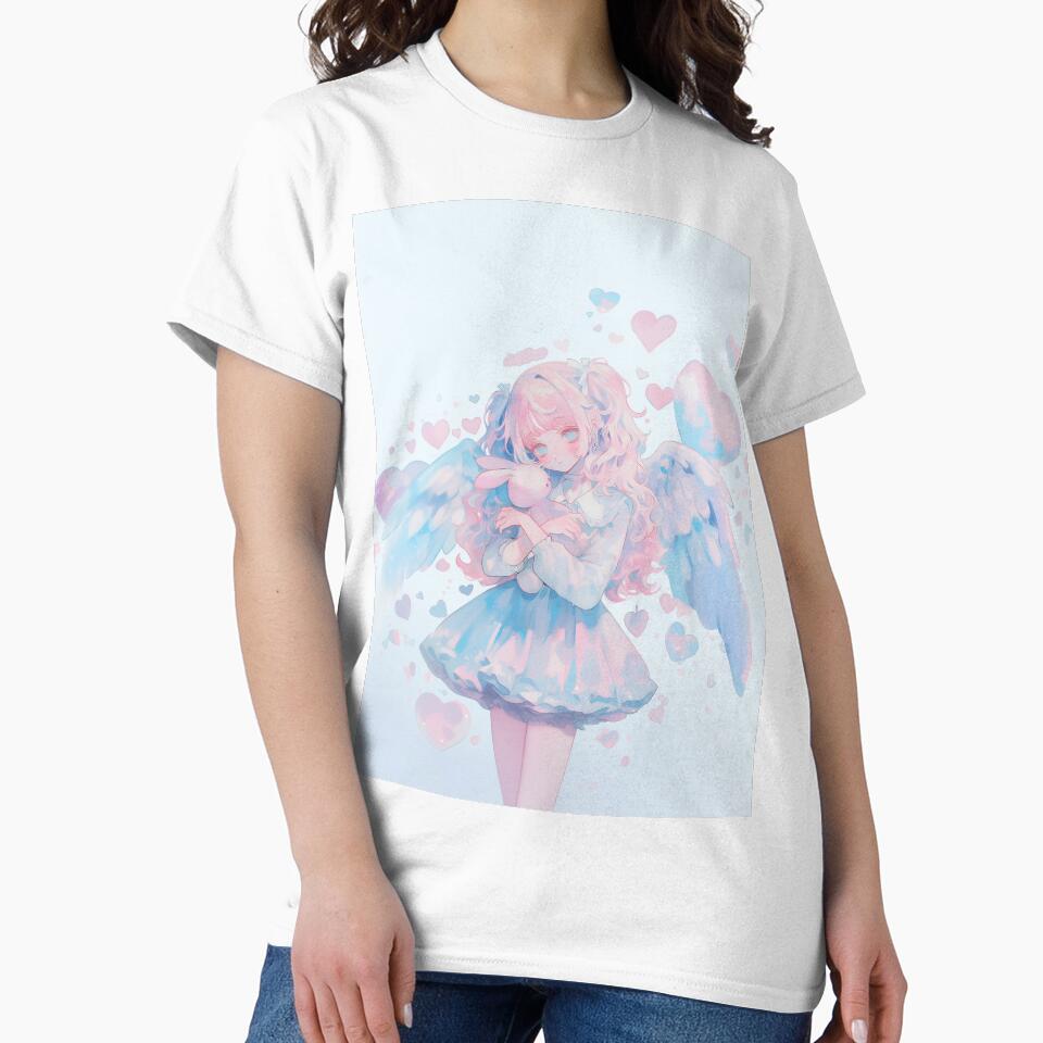 Soft Pastel Angel Girl with Wings and Bunny - Kawaii Aesthetic Art by Kawai Anime Shop