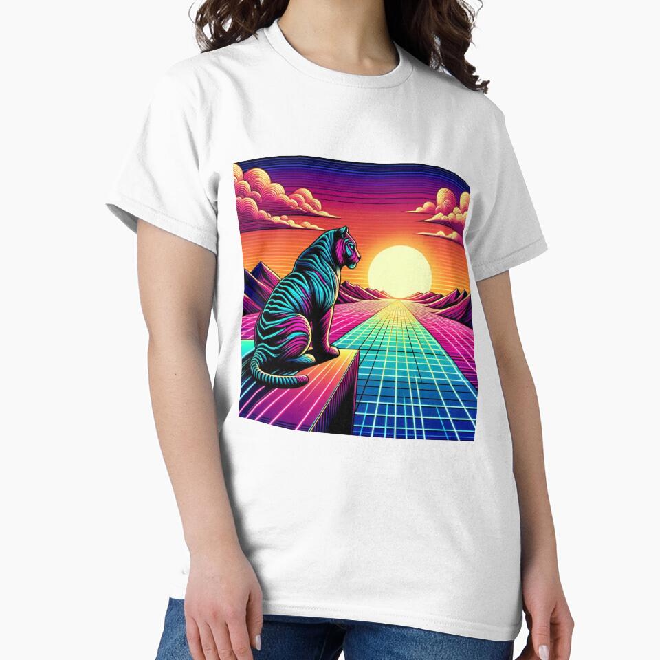 Neon Tiger in Retro-Futuristic Sunset Grid by Dogandesighn