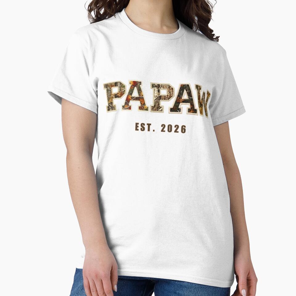 Papaw Est 2026 Shirt Design New Grandpa Baby Announcement Camo Patchwork Gift by Panom Suavichien