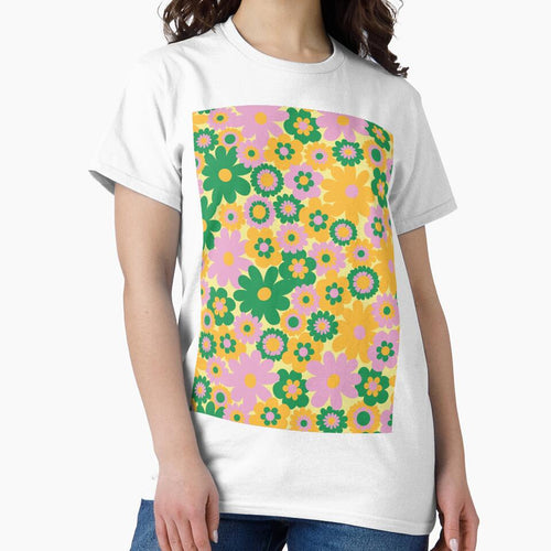 60s retro flower power, retro green, orange, pink, 60s groovy pattern, hippie flowers by blomastudios