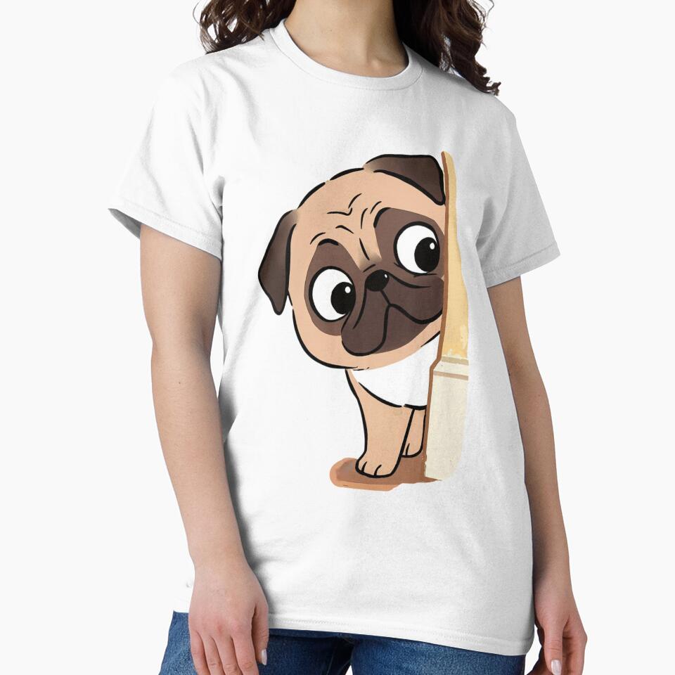 Funny Pug Peeking Cartoon - Cute Curious Dog Illustration by Darlin8888