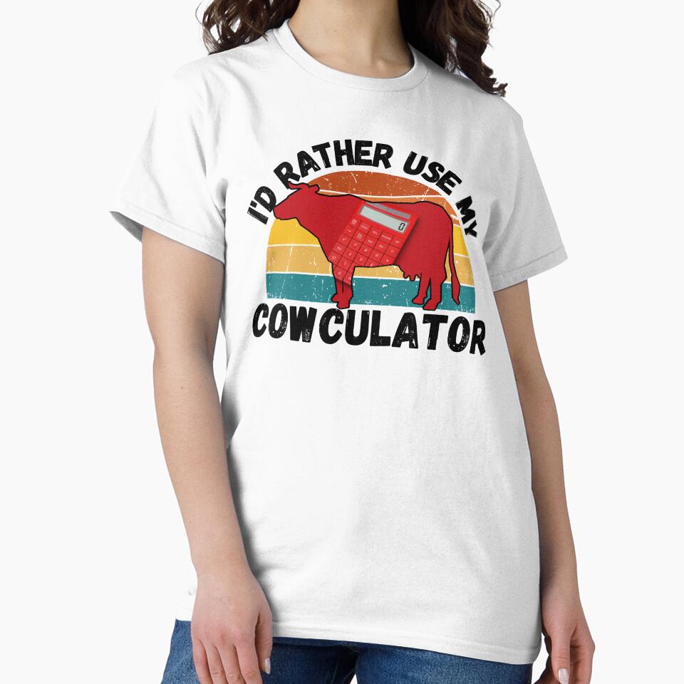Black version of Red Math Cow with Vintage sunset "Cow-Culator" jokes Funny colorful cow puns Calculator by FarmsteadAcers