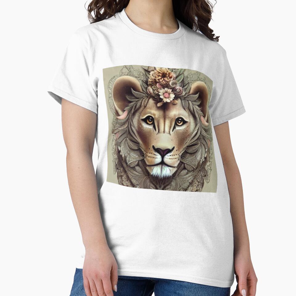 Lion with exotic flowers by Huesoffun