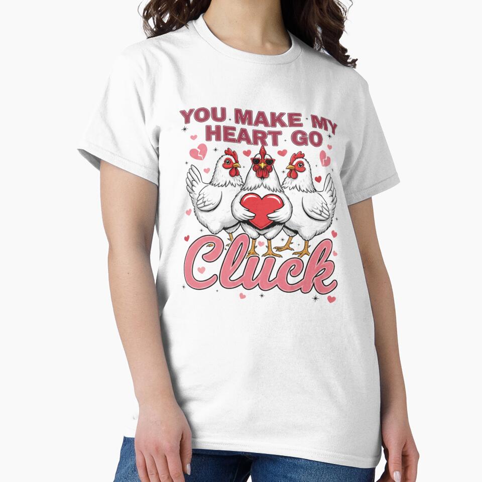 You Make My Heart Go Cluck – Three Cute Chickens Valentine Design by Larku