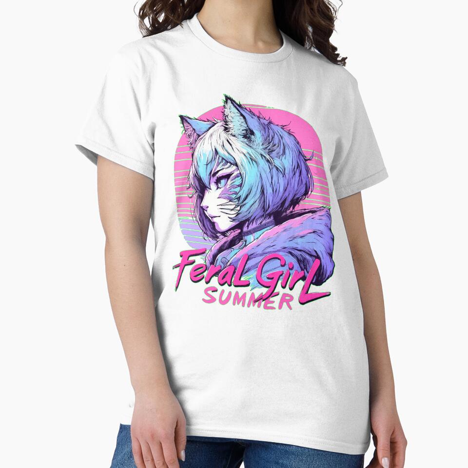 Feral Girl Summer Cat Girl Vaporwave by TomFrontierArt