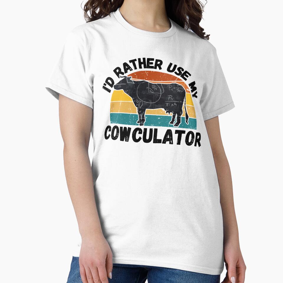 Black version of Math Cow with Vintage sunset "Cow-Culator" jokes Funny colorful cow puns Calculator by FarmsteadAcers