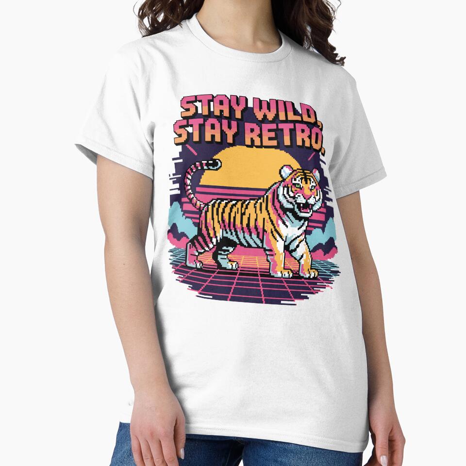 Stay Wild Stay Retro - Neon Pixel Tiger Synthwave by NaturePixel