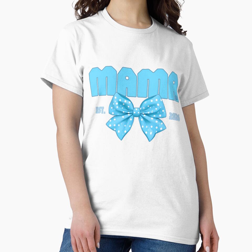 Mama Est 2026 Blue Varsity Typography with Polka Dot Bow Graphic by DesignArtist.ia