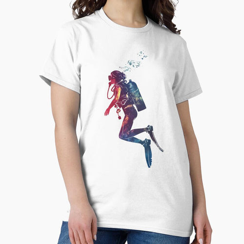 A little diver girl with scuba gear, swimming, full body, flat watercolor style, pastel tones, clean and minimalist design, pure white background by wonderisland