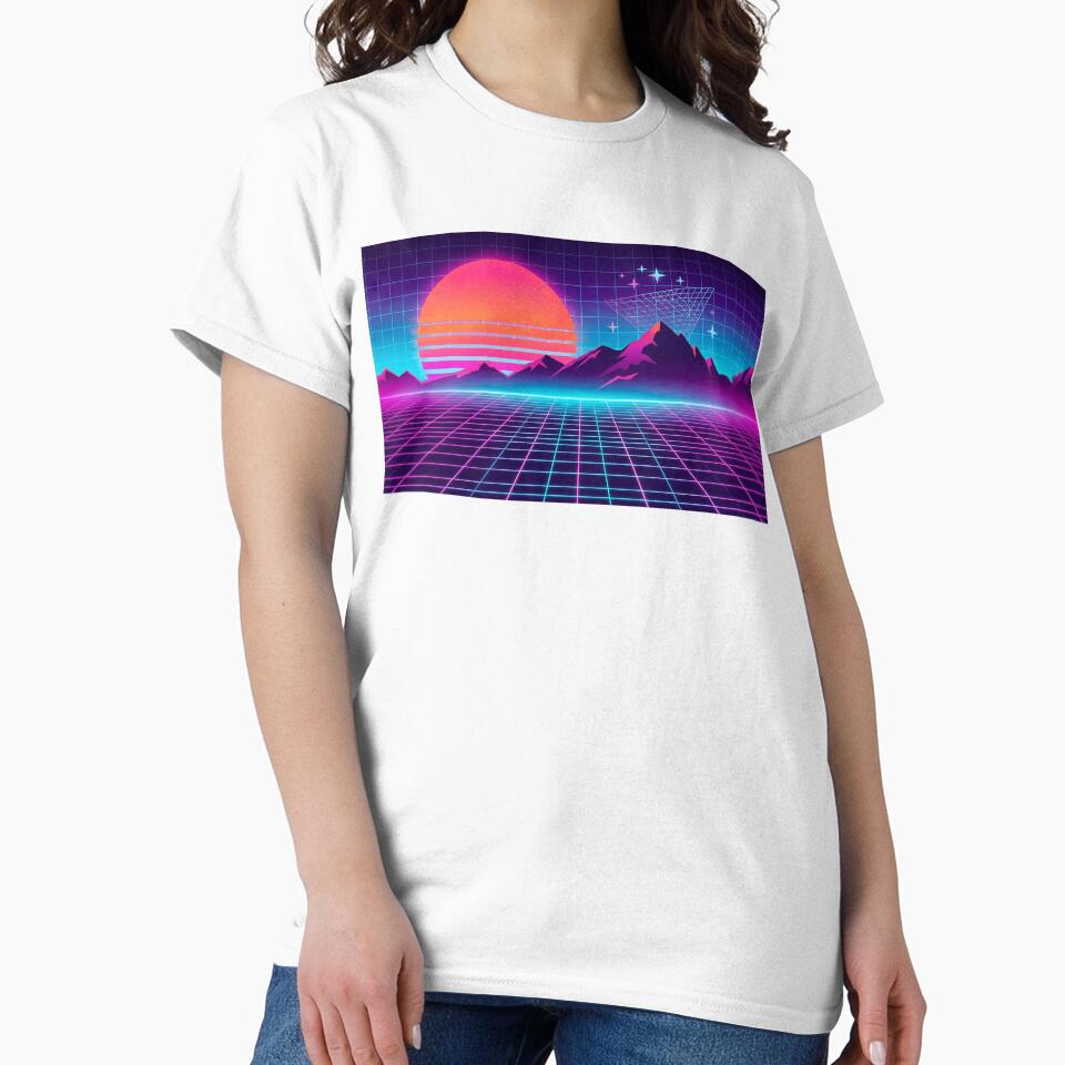 Retro Synthwave Neon Grid Sunset - Cyberpunk 80s Futuristic Landscape by GreatPeopleMind