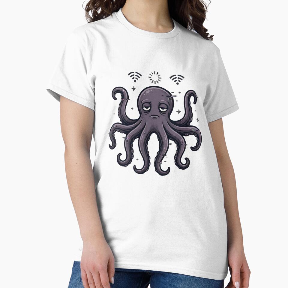 Mentally Buffering Octopus Y2K Graphic Tee – Funny Overthinking Octopus Meme Shirt by ZyxDes