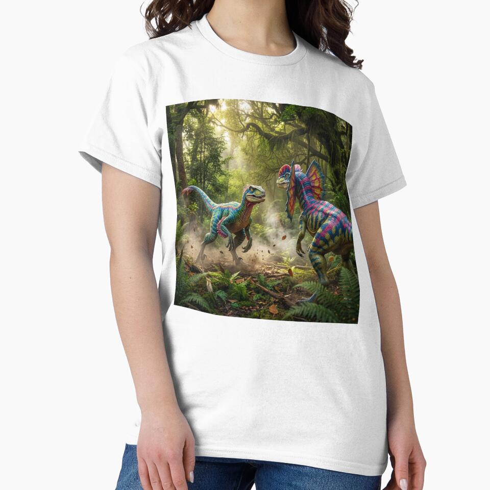Velociraptor meets a Frilled Dilophosaurus in Primordial Forest by Tridentulus