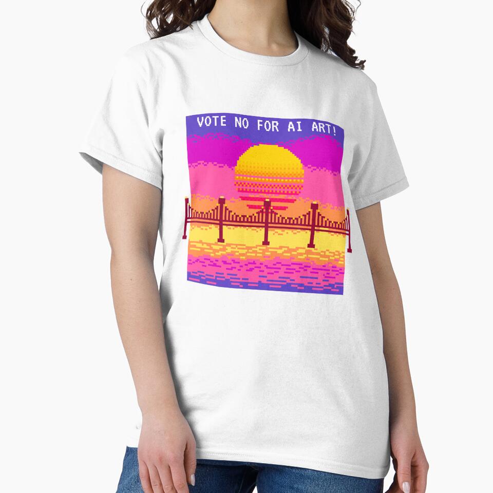 No To AI Art 8 Bit Vaporwave Vote by GSquaredDesigns