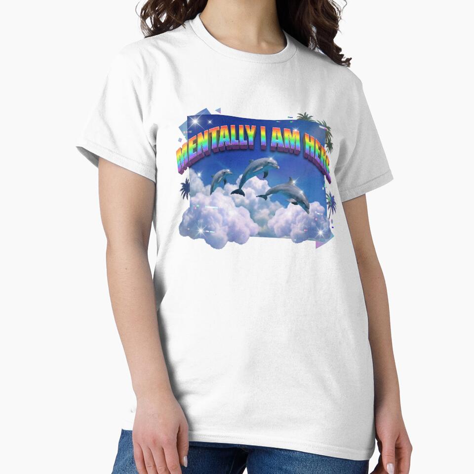 Mentally I Am Here Funny Frutiger Aero Dolphins by DigitalAnnaBanana
