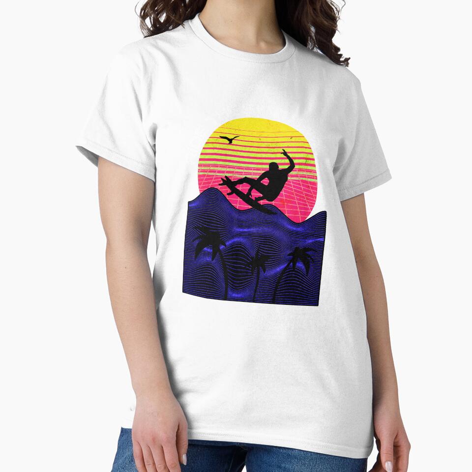 Ride the Synthwave 80s Vaporwave Retro Sunset Surfer at Beach by Wild-Neptune