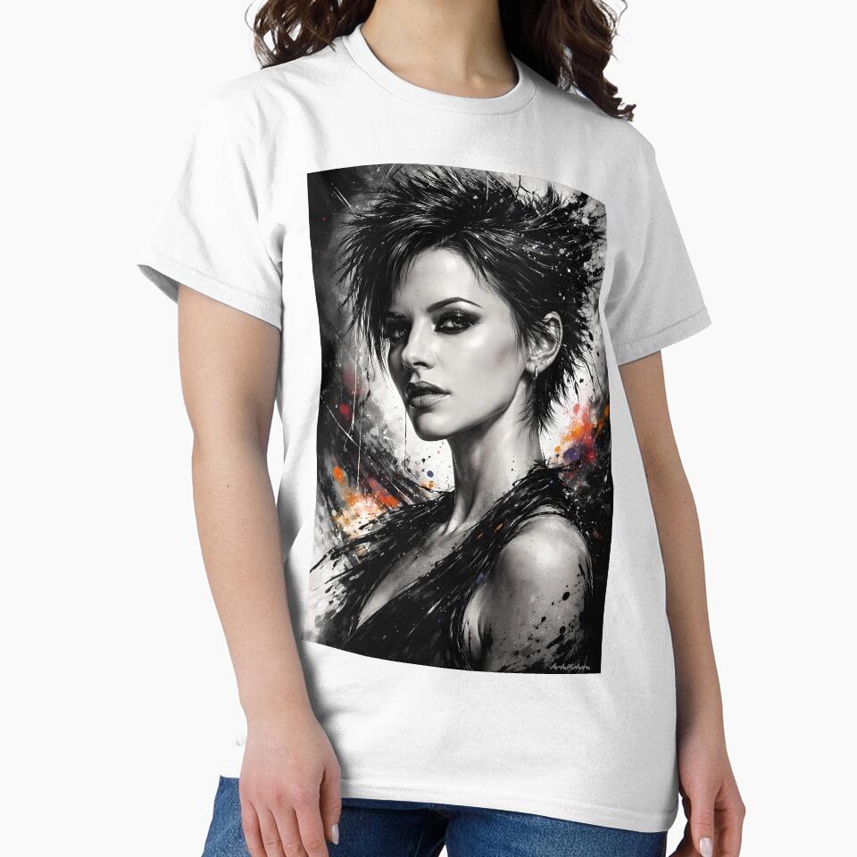 Monochrome Punk Muse With Ink Splashed Rebel Grace by ArtaFutura
