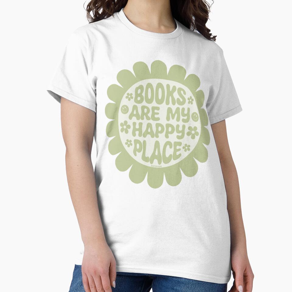 Books Are My Happy Place / Groovy Daisies Flowers Pastel Green Bookworm Sayings Trendy Bookish Merch Kindle Lovers Romantasy Tbr by Latinoladas