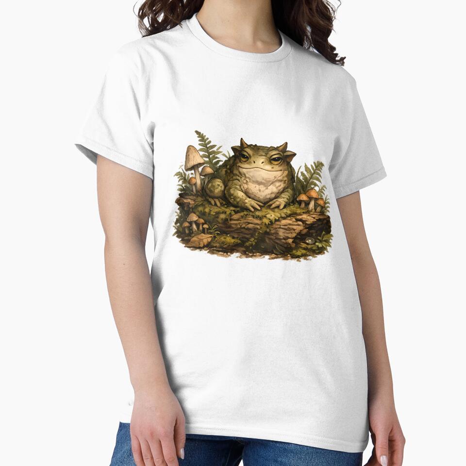 Goblincore Swamp Toad on Mossy Log | Cozy Forest Frog Illustration by aquaterralife