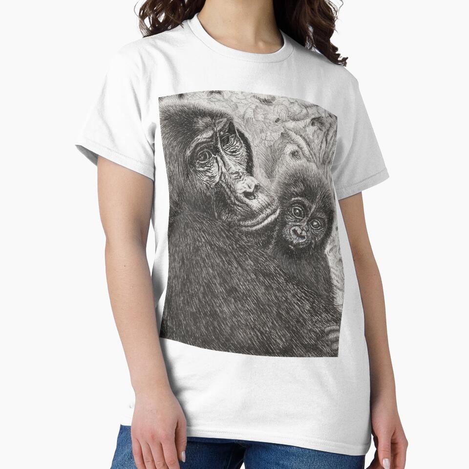 Maternal Hope - Mountain Gorilla Ink Illustration - Portrait by JanidAlfaro