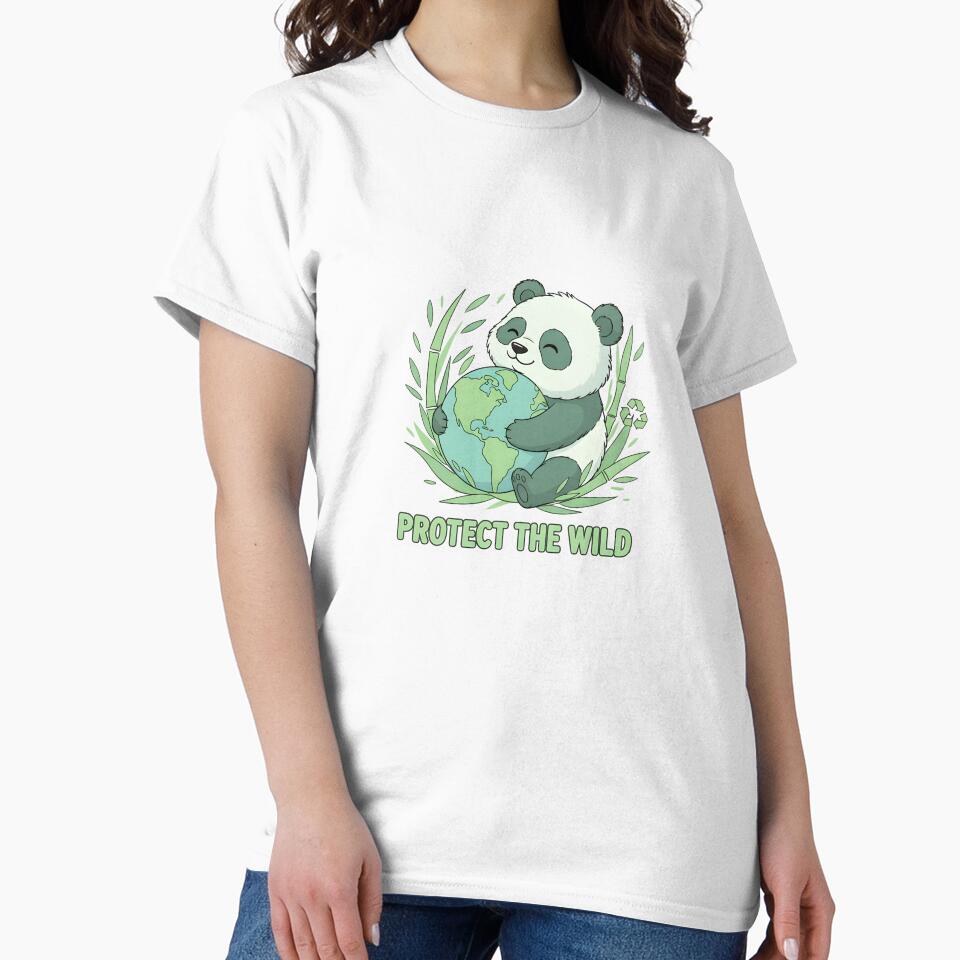 Cute Panda Protecting Earth T-Shirt – Save the Planet Wildlife Design by Print Era