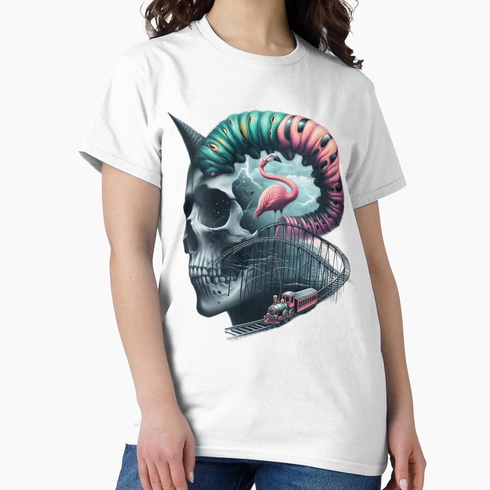 Gothic Skull and Many Eyed Caterpillar Surreal Train Art by LujziWorld
